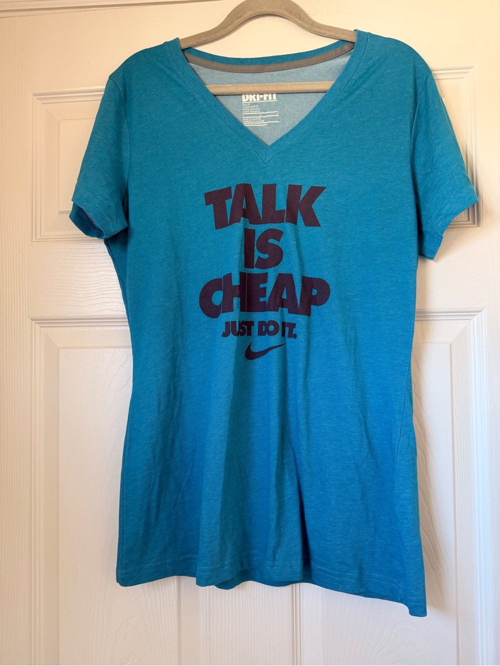 Nike Teal V-Neck Graphic Tee with Maroon Print
